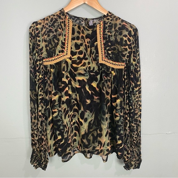 Anthropologie Blnk Miranda‎ Joelle Blouse Long Sleeve Camo Green Sz S - Picture 2 of 6